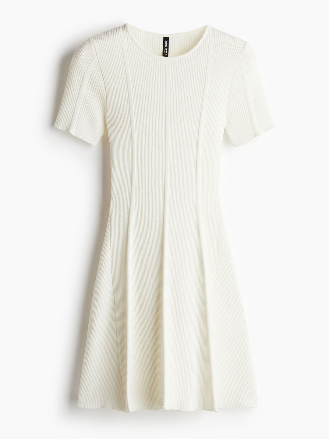 

H&M Rib-Knit Flared-Skirt Dress, White