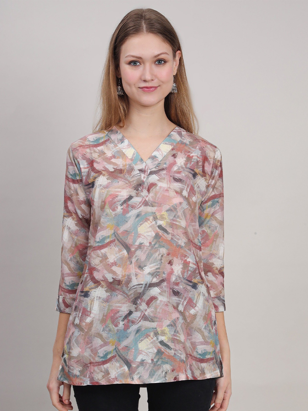 

STUNICS Linen Printed Tunic, Beige