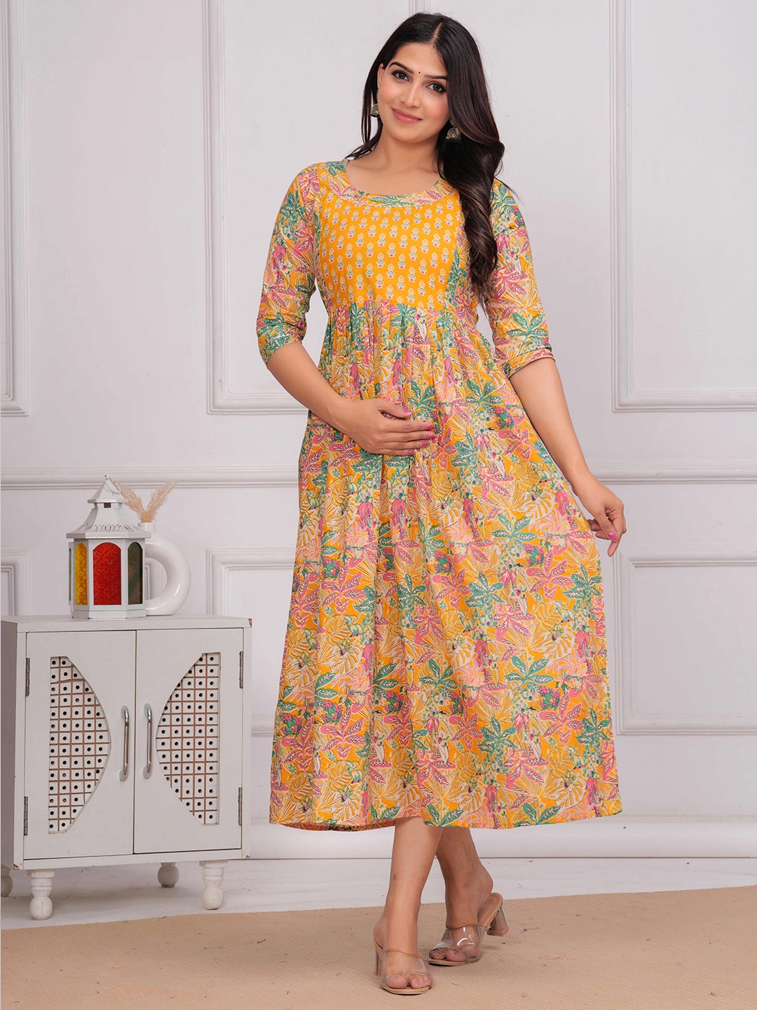 

FEMARY Floral Print Maternity Maxi Dress, Yellow