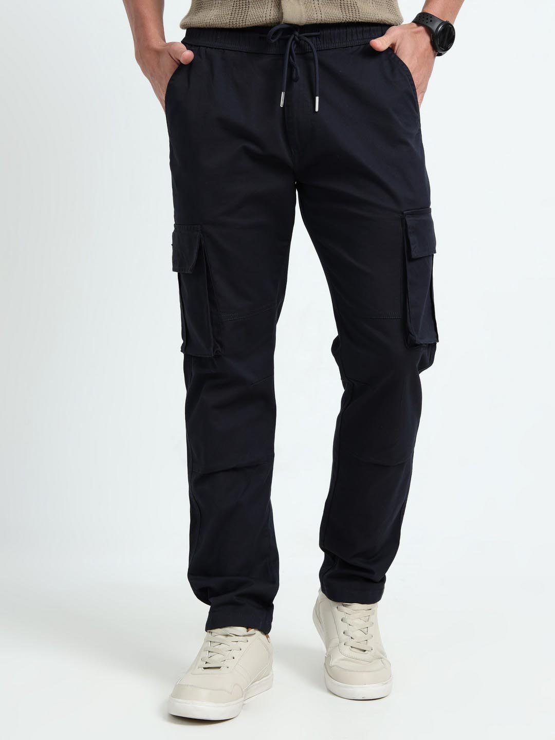 

NEVER NEUD Men Cotton Relaxed Cargos Trousers, Navy blue