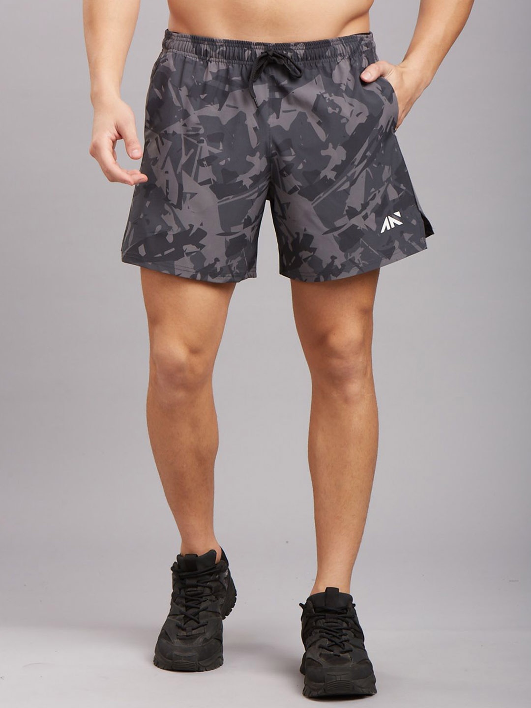 

AESTHETIC NATION Men Camouflage Printed Training or Gym Sports Shorts, Grey