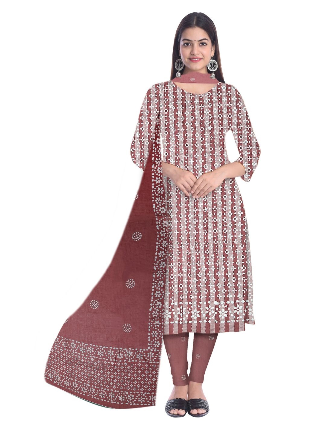 

Farooq Dyeing Striped Floral Printed Pure Cotton Unstitched Dress Material, Maroon