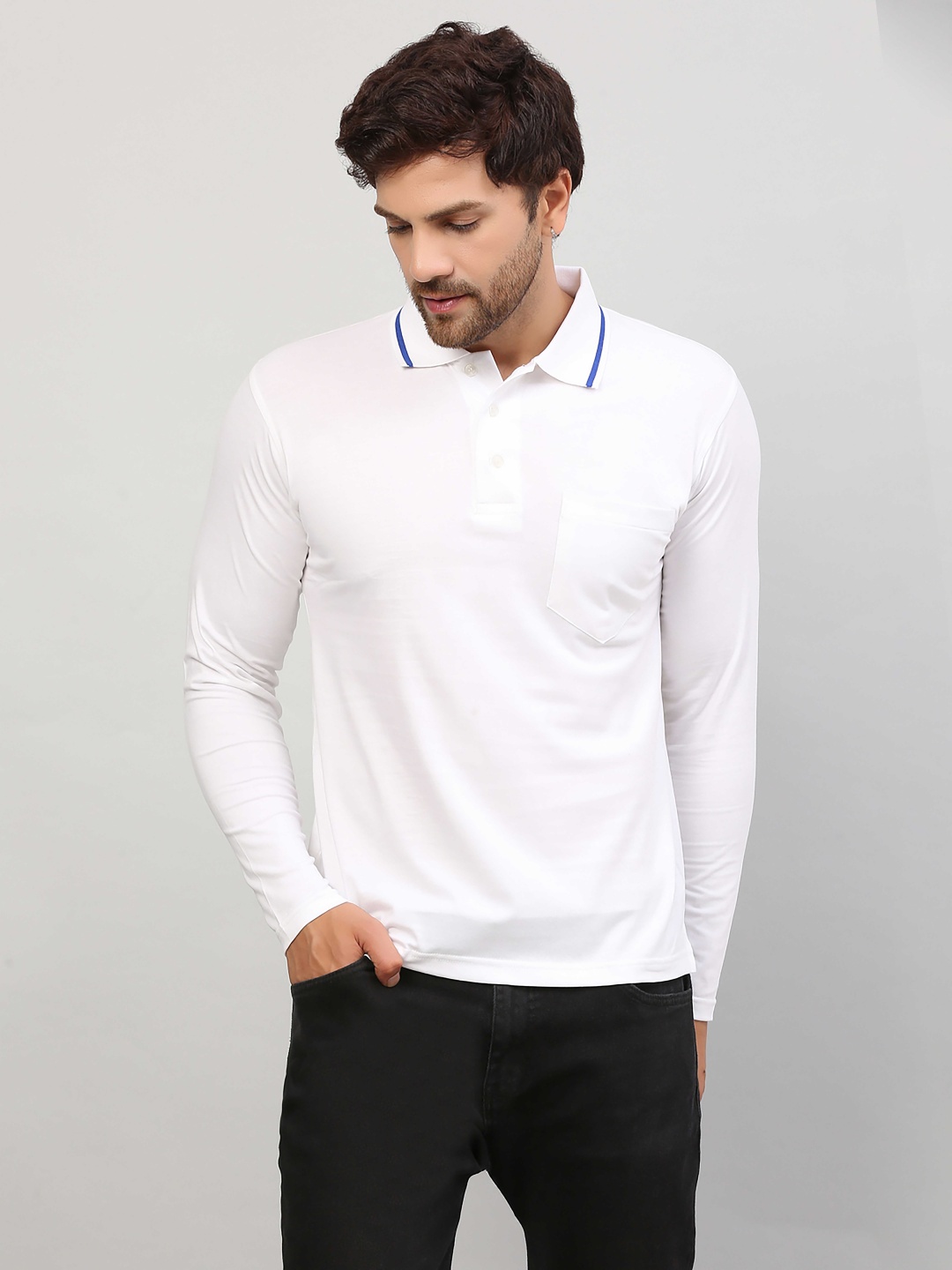 

ALARM Men Solid Polo Collar Cotton T-shirt, White