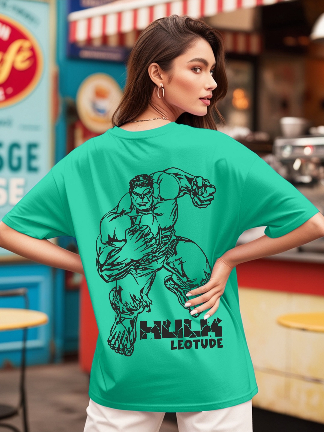 

Leotude Women Hulk Graphic Printed Round Neck Cotton Relaxed Fit T-shirt, Green