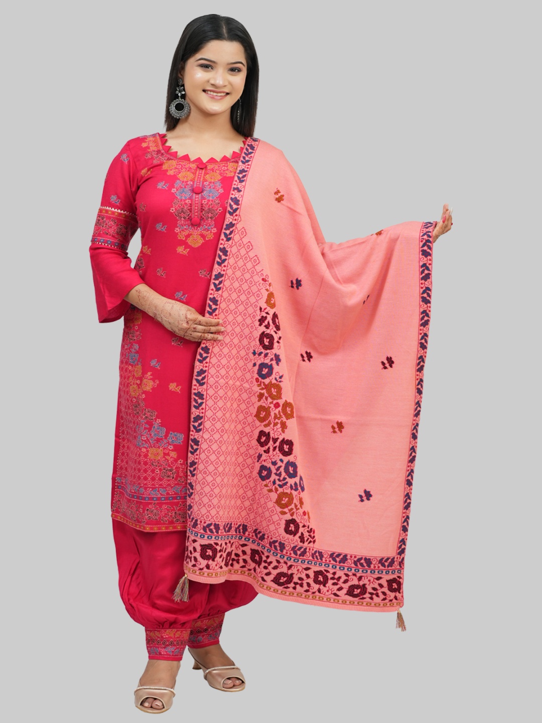 

Tones-N-Shades Floral Woven Design Velvet Unstitched Dress Material, Peach