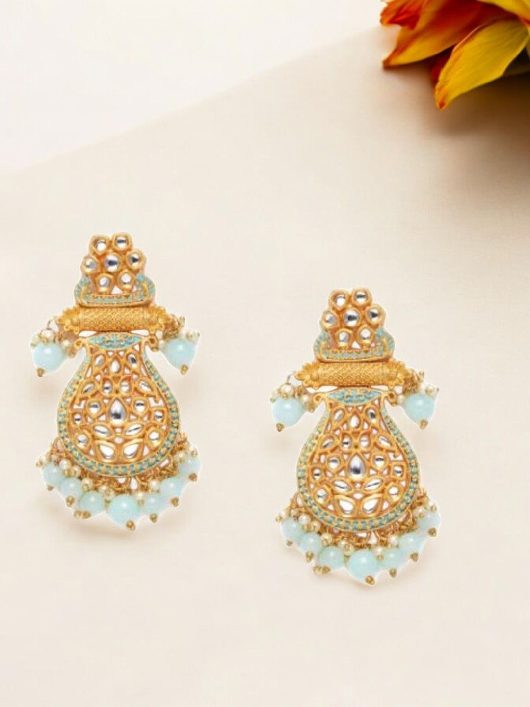 

Anouk Green Gold-Plated Kundan Studded Contemporary Shaped Drop Earrings
