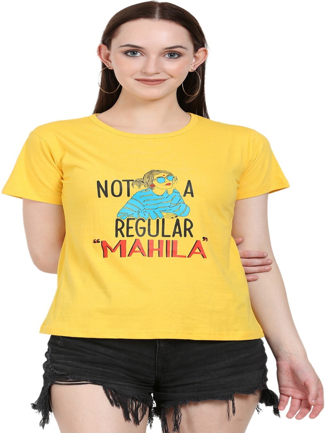 

DEEPMAYRA COLLECTION Women Printed T-shirt, Yellow