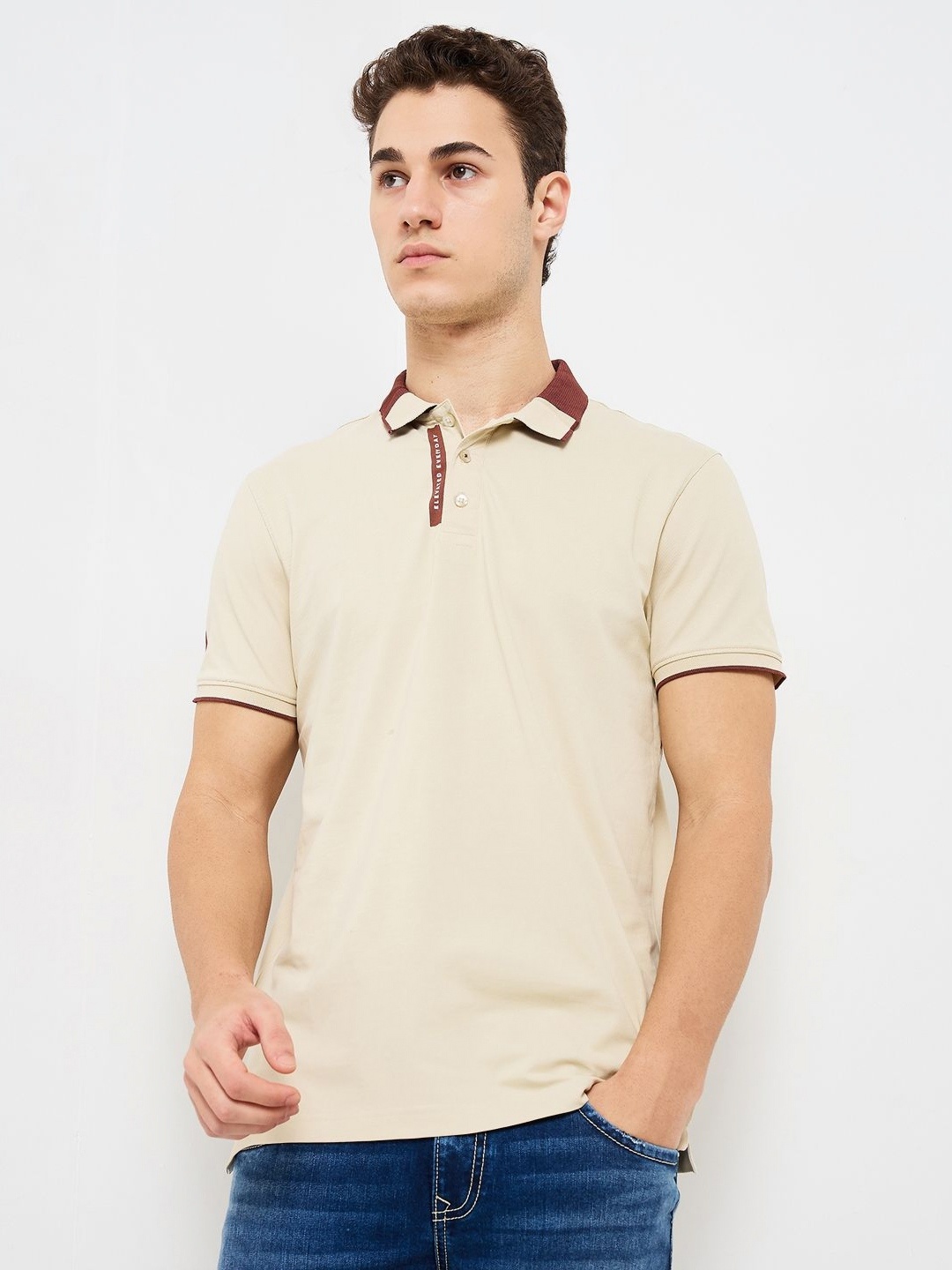 

SPYKAR Men Solid Polo Collar Cotton Slim Fit T-shirt, Beige