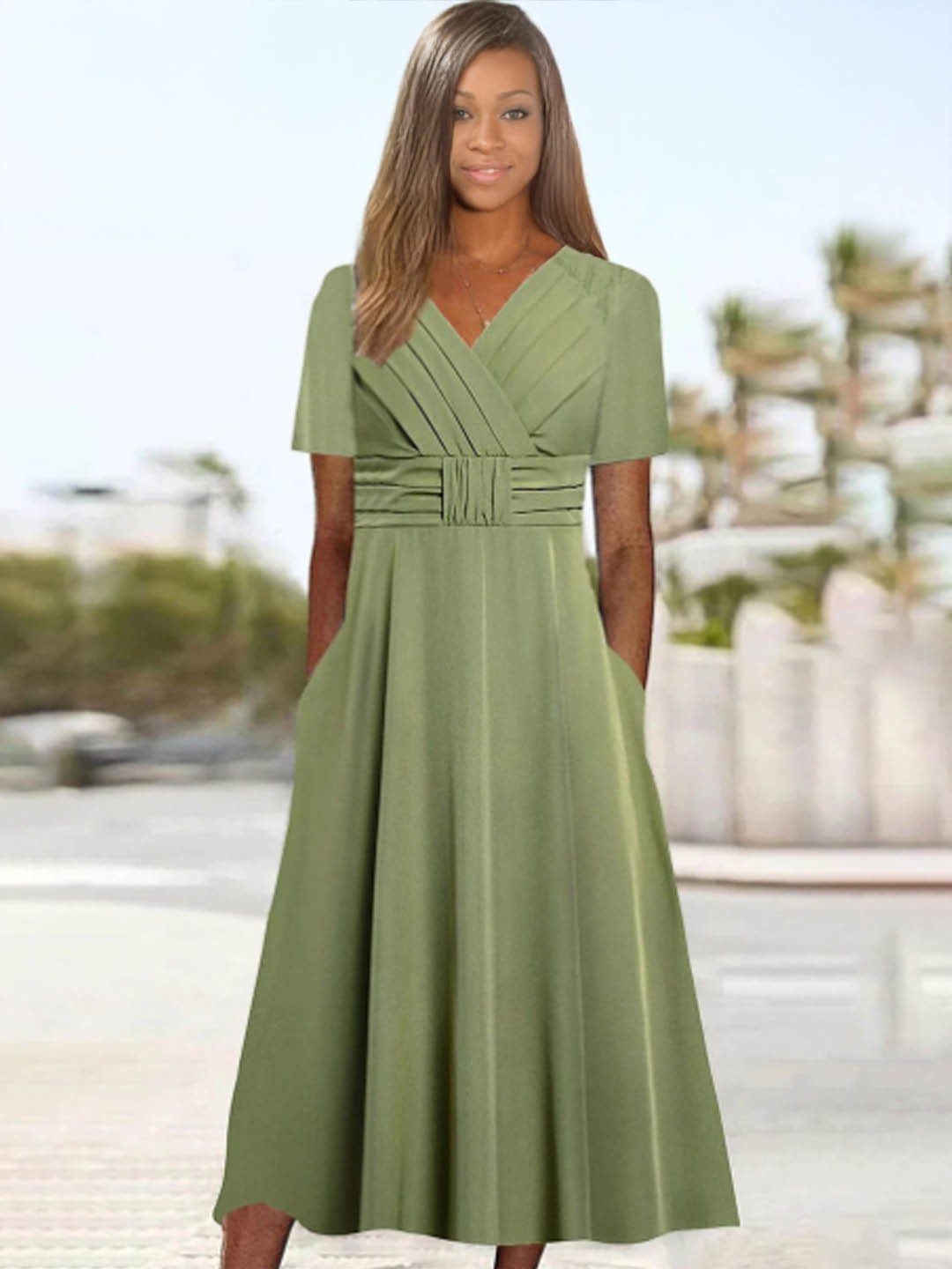 

StyleCast V-Neck Fit & Flare Midi Dress, Green
