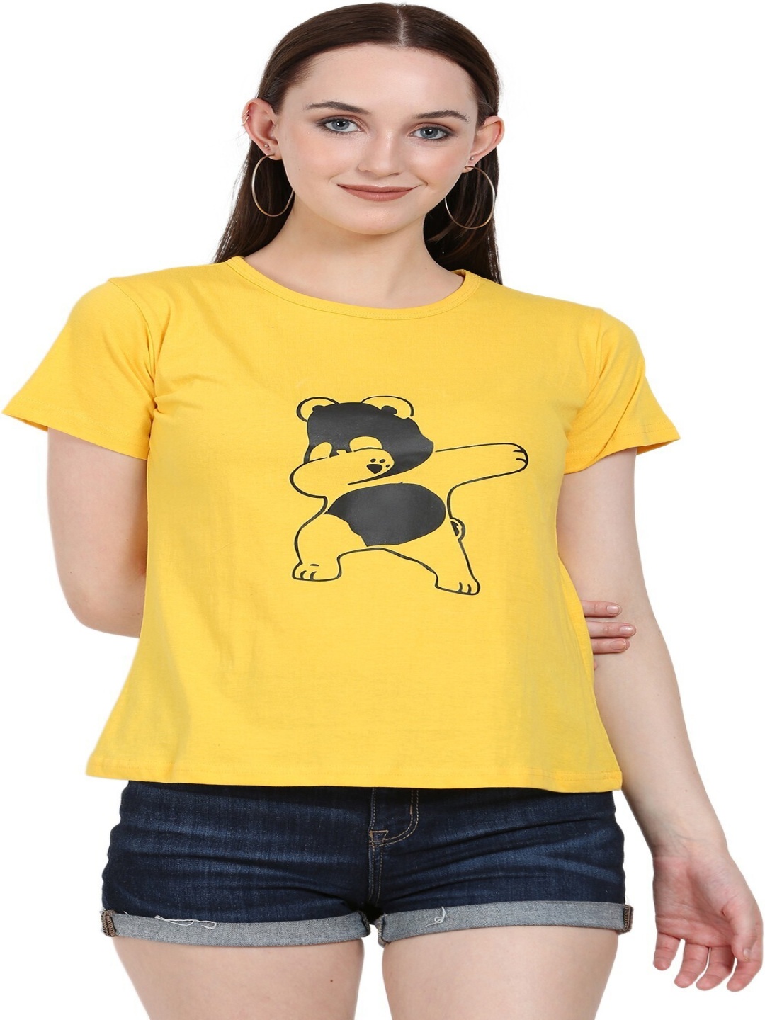 

DEEPMAYRA COLLECTION Women Graphic Printed Round Neck Cotton T-shirt, Yellow