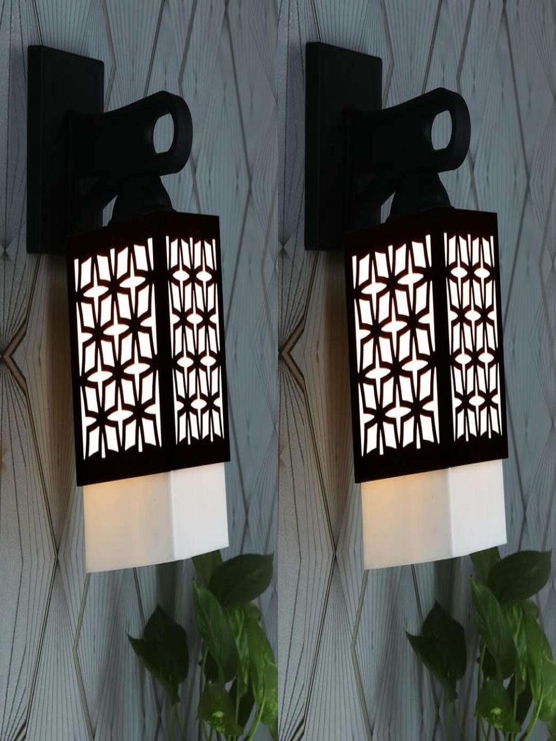 

Gojeeva Black & White 2 Pieces Textured Wooden Square Shaped Wall Lamps