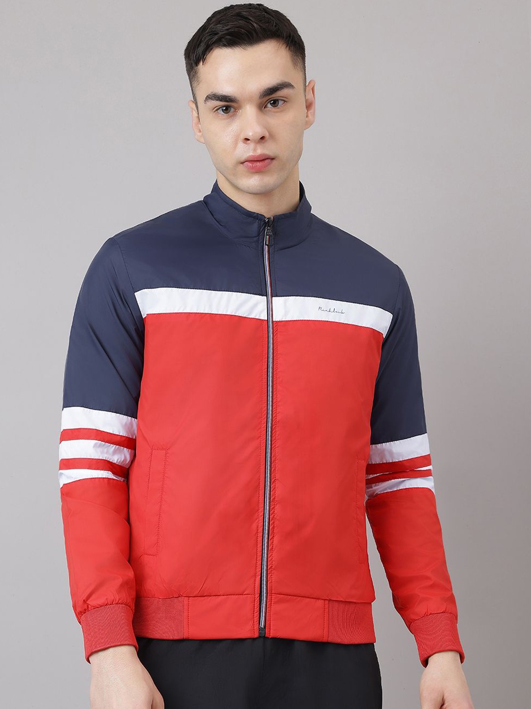 

Richlook Men Colourblocked Polycotton Windcheater Outdoor Biker Jacket, Red