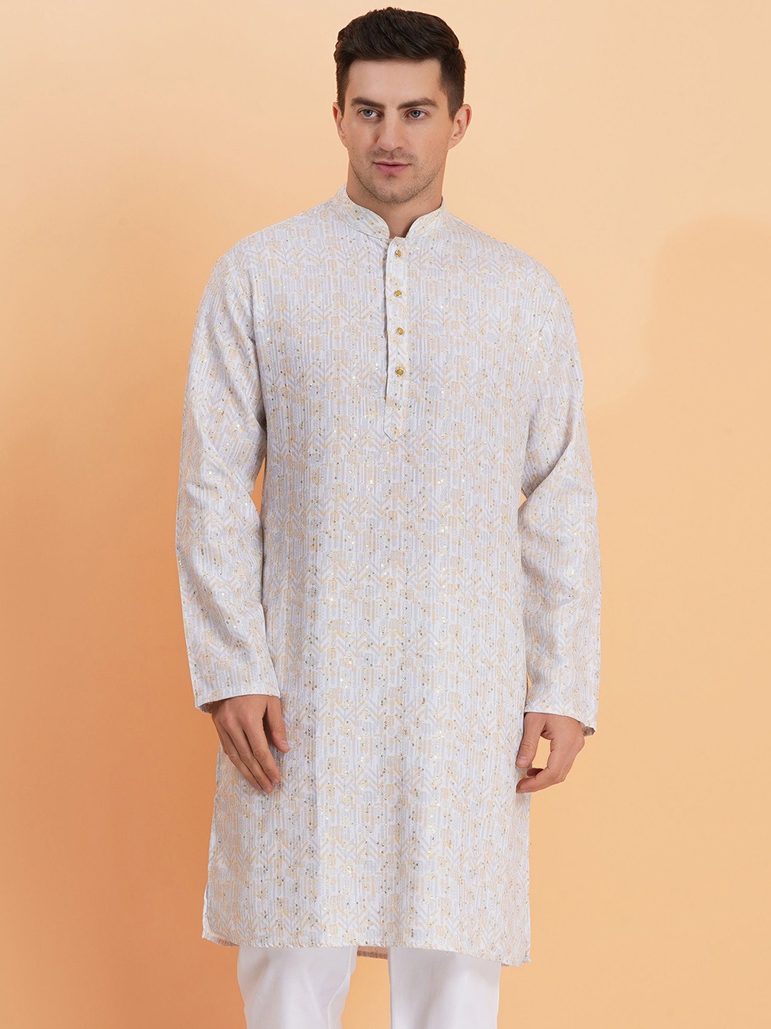 

SG LEMAN Men Ethnic Motifs Embroidered Chikankari Kurta, White