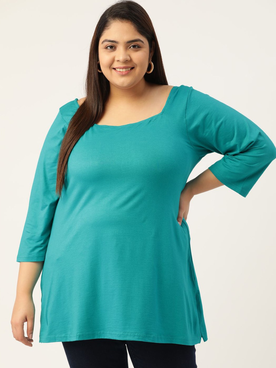

theRebelinme Women Plus Size Knitted Longline Top, Turquoise blue