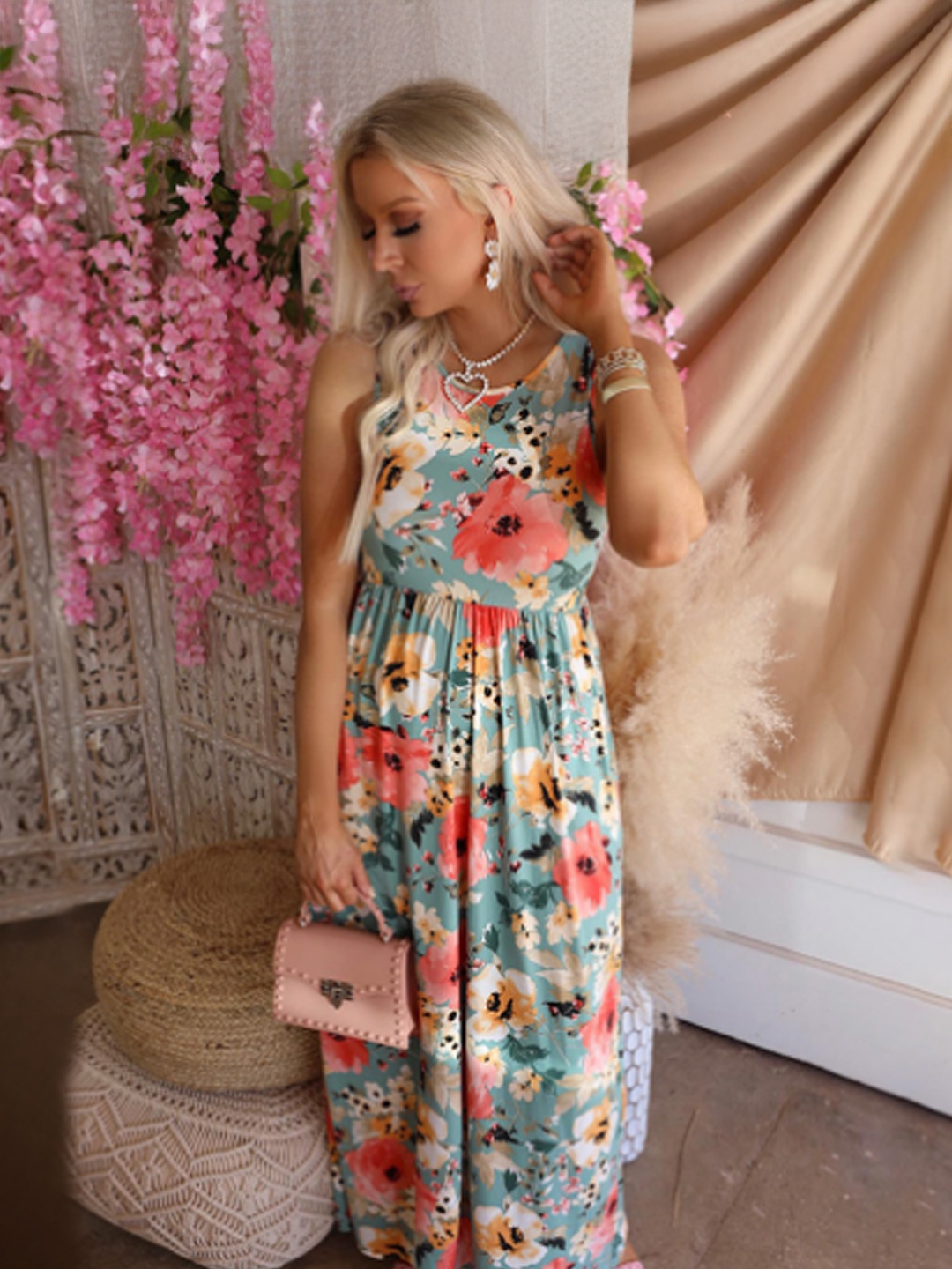 

StyleCast Floral Print Fit & Flare Maxi Dress, Green