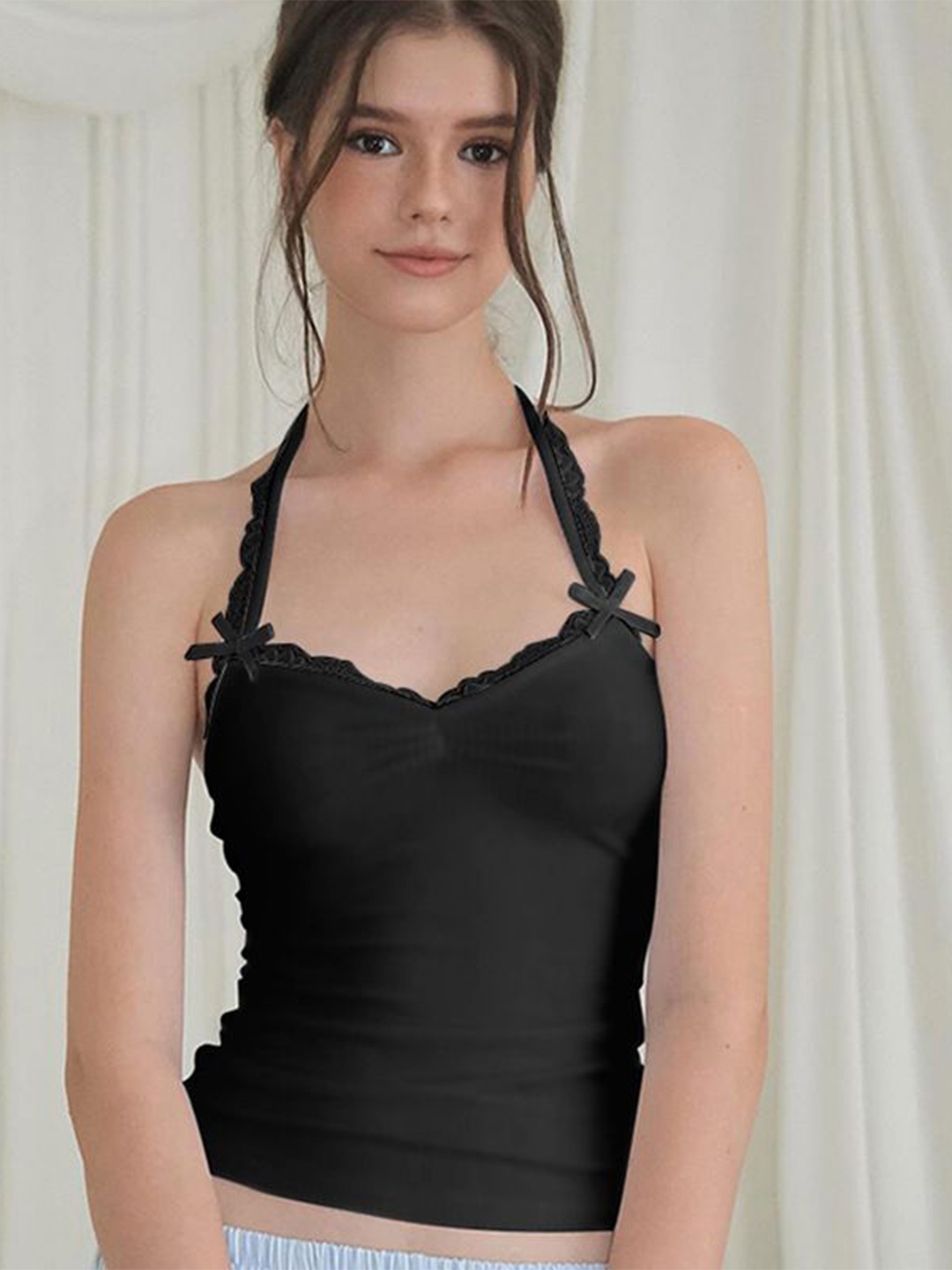 

StyleCast x Revolte Women Halter Neck Fitted Crop Top, Black
