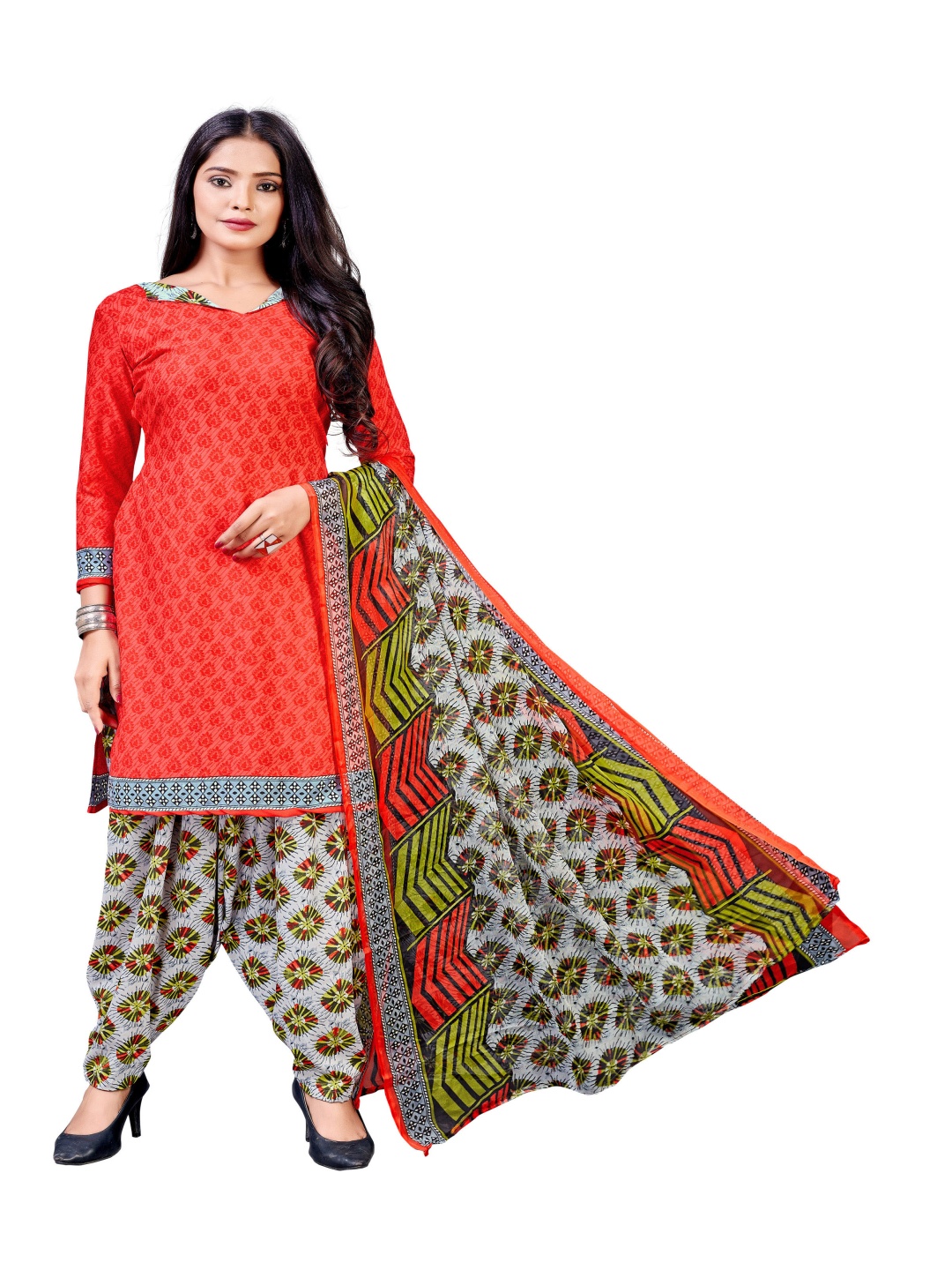 

HERE&NOW Embellished Unstitched Dress Material, Red