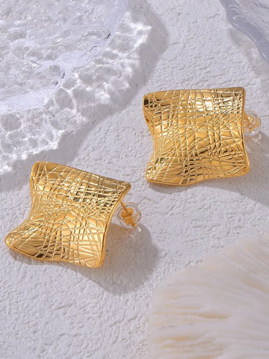 

MEENAZ Gold-Plated Stainless Steel Square Shaped Drop Earrings