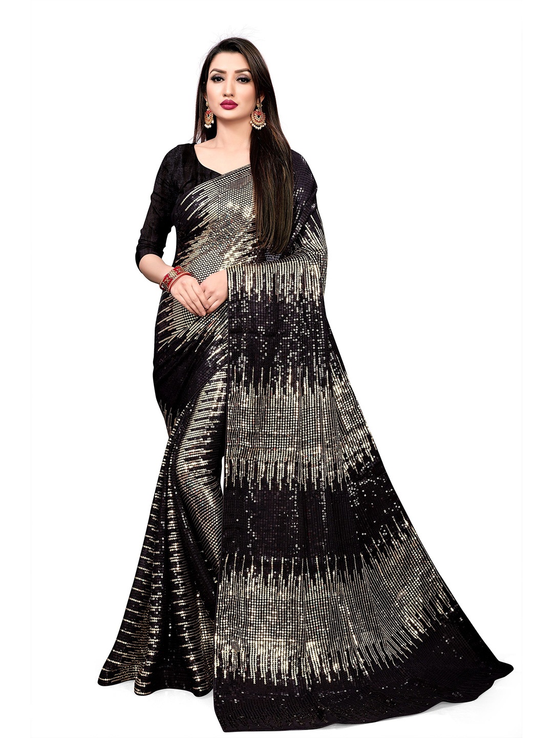 

Moda Rapido Embellished Sequinned Pure Georgette Saree, Gold