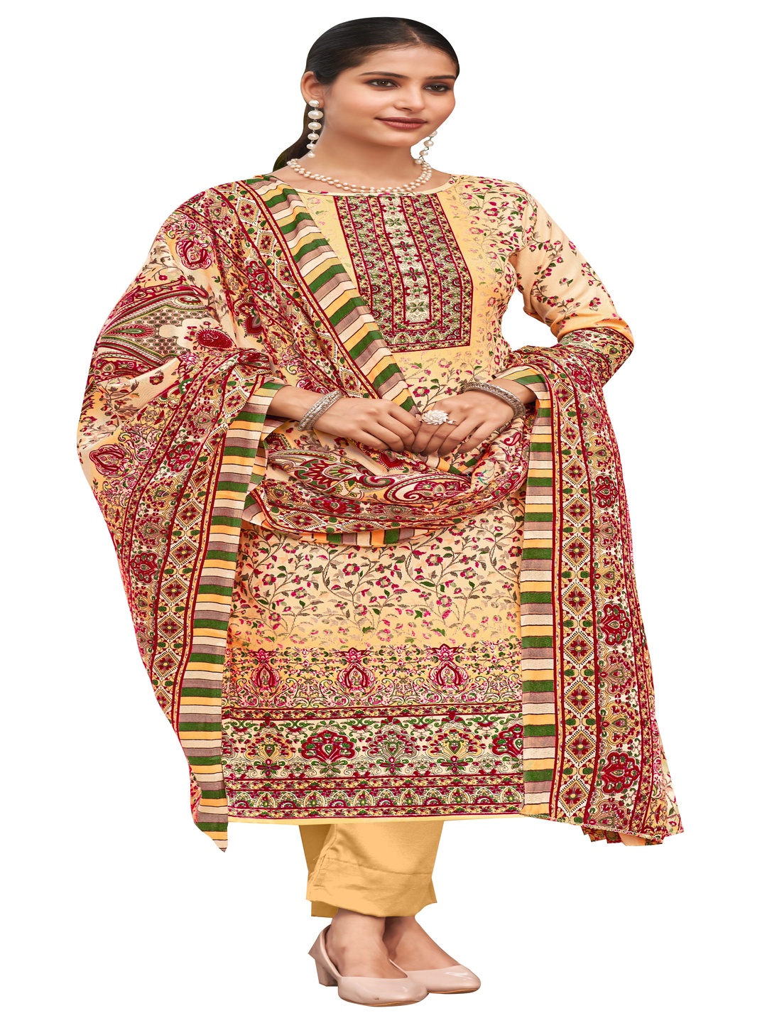 

DRAVINAM Trends Printed Unstitched Dress Material, Yellow