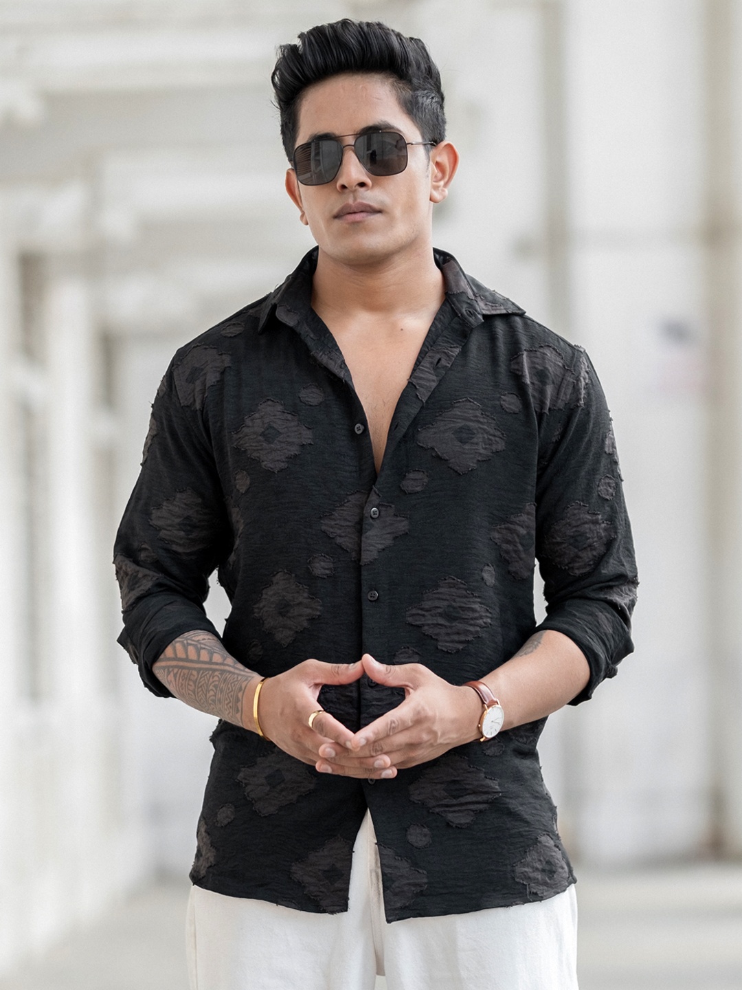 

Powerlook Men Spread Collar Abstract Printed Cotton Casual Shirt, Brown