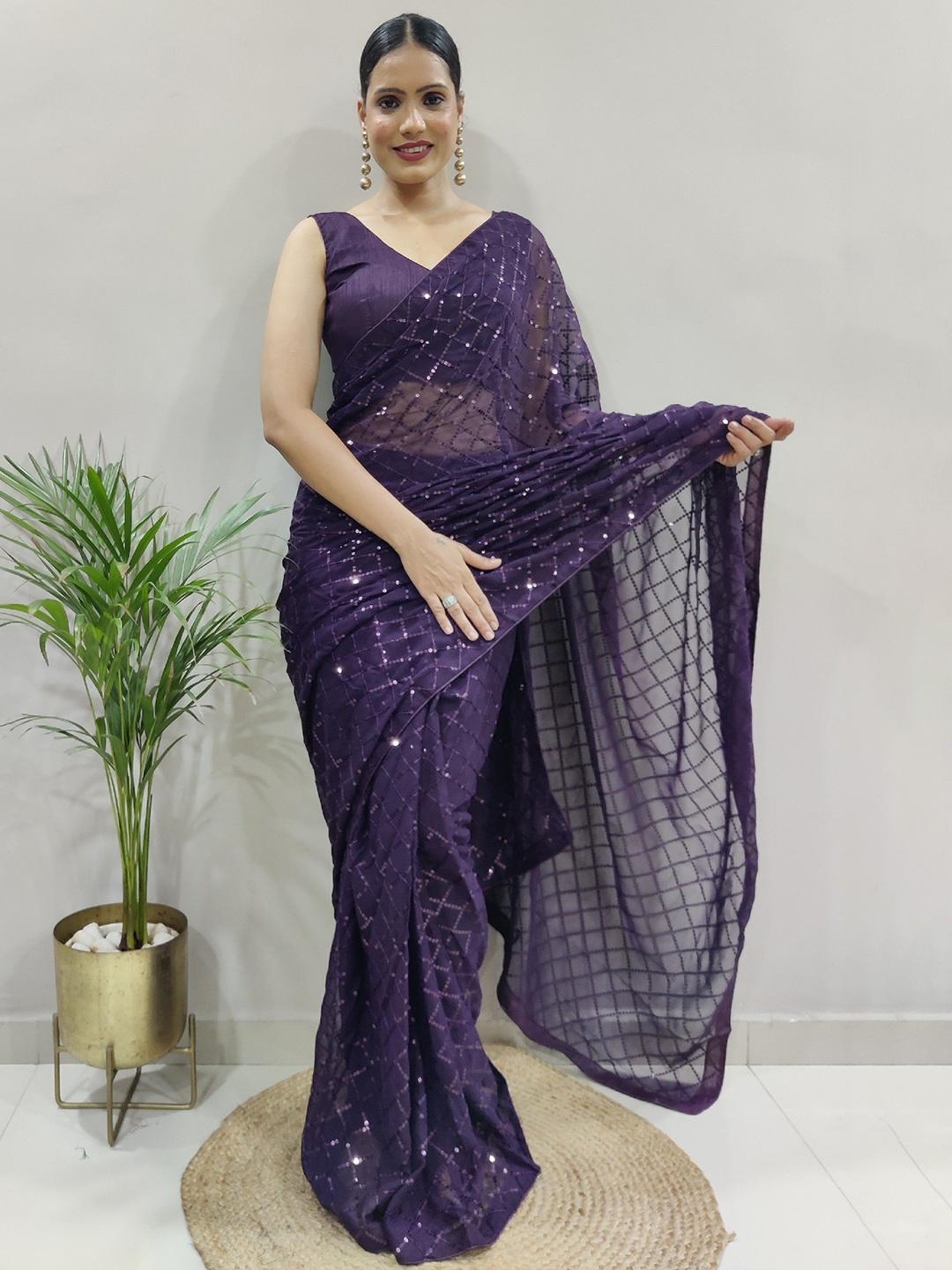 

Moda Rapido Embellished Sequinned Pure Georgette Saree, Purple
