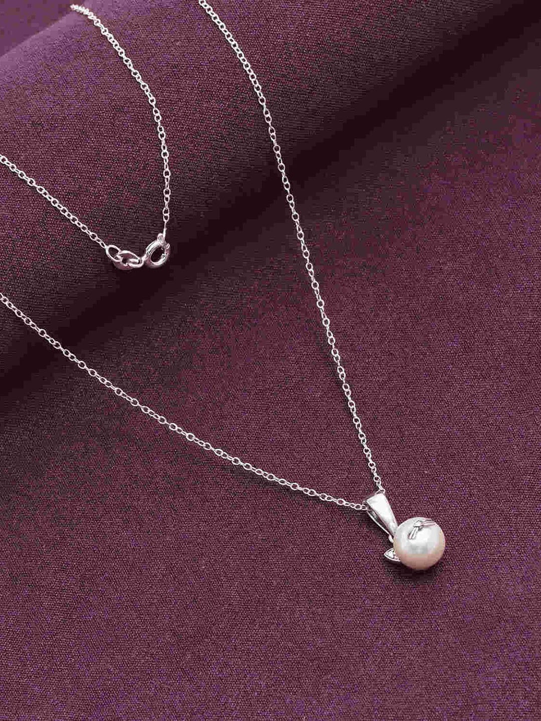 

LeCalla 925 Sterling Silver Plated Pearls Beaded Simulated Cat Pendant with Chain