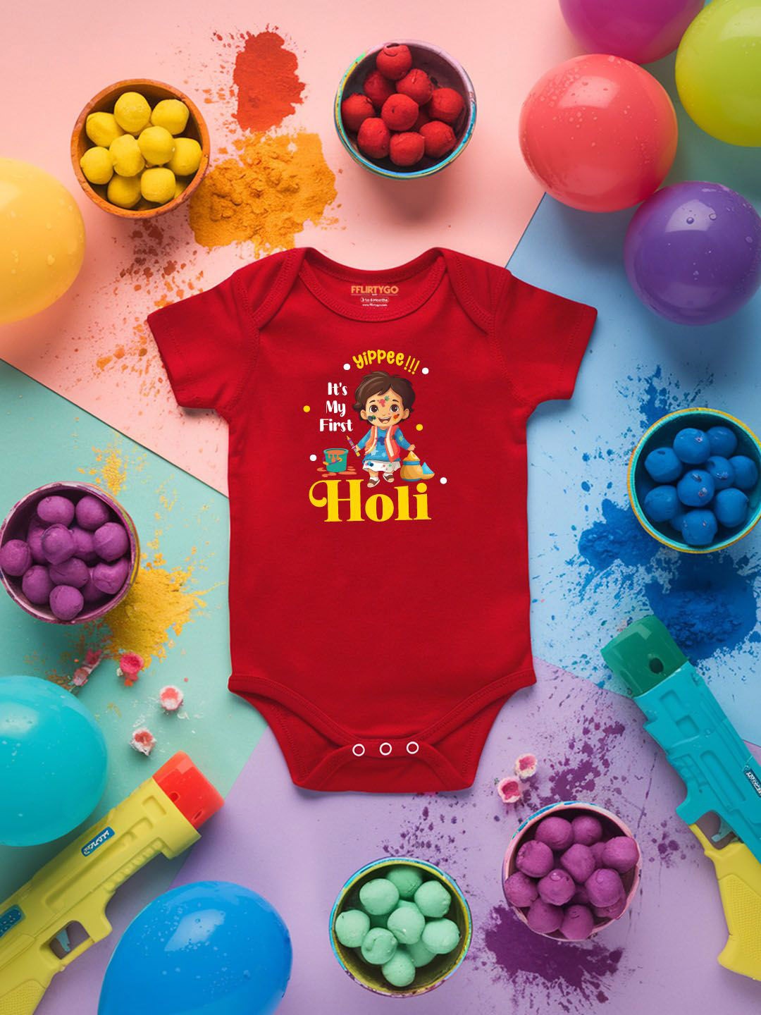 

FFLIRTYGO Infants Holi Printed Cotton Bodysuit, Red