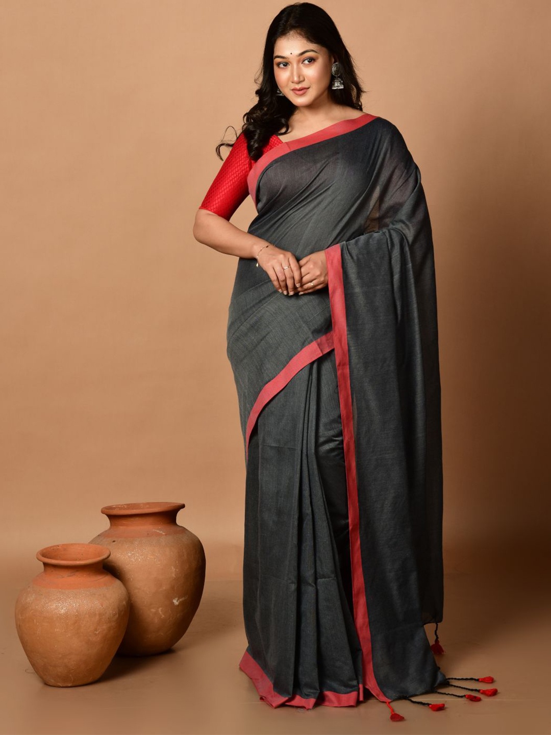 

Laa Calcutta Pure Cotton Saree, Grey