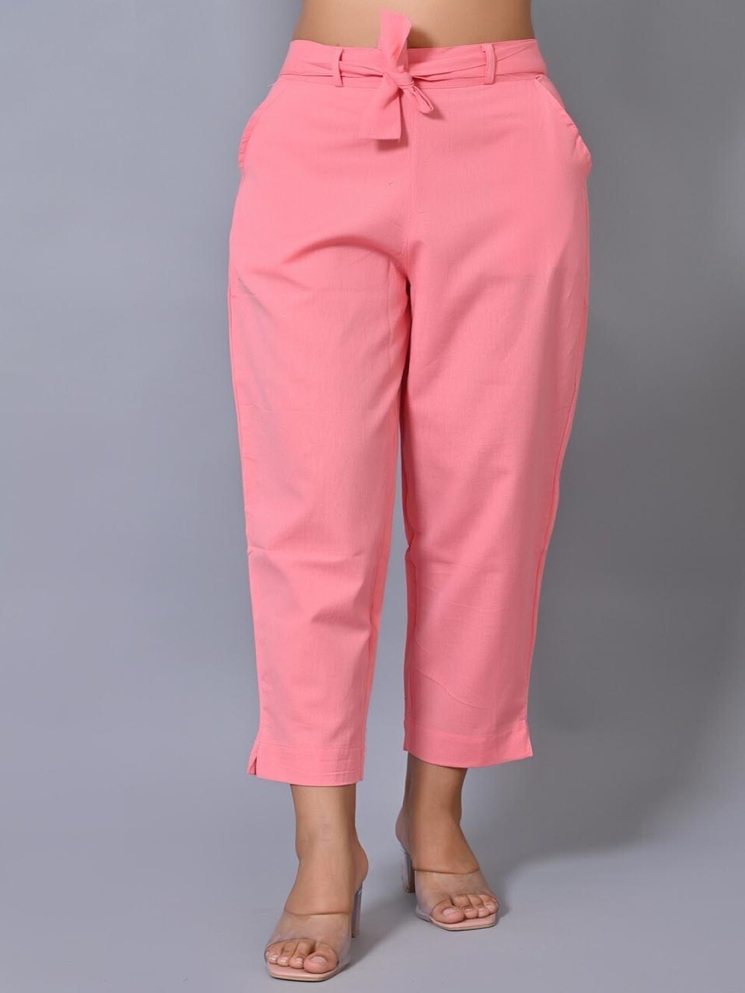 

VYMO Women Slim Fit Mid-Rise Cotton Trousers, Pink