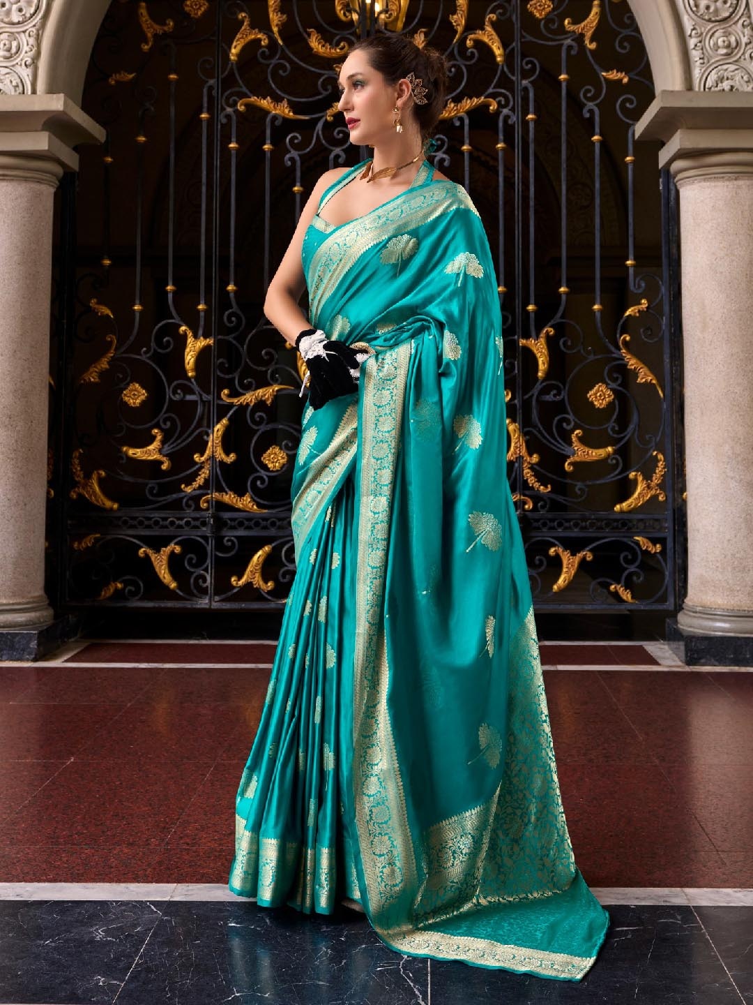 

Panzora Woven Design Zari Satin Saree, Blue
