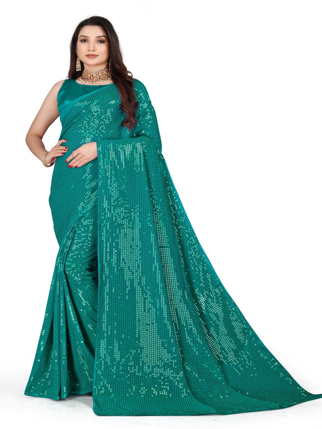 

Moda Rapido Embellished Sequinned Pure Georgette Saree, Navy blue