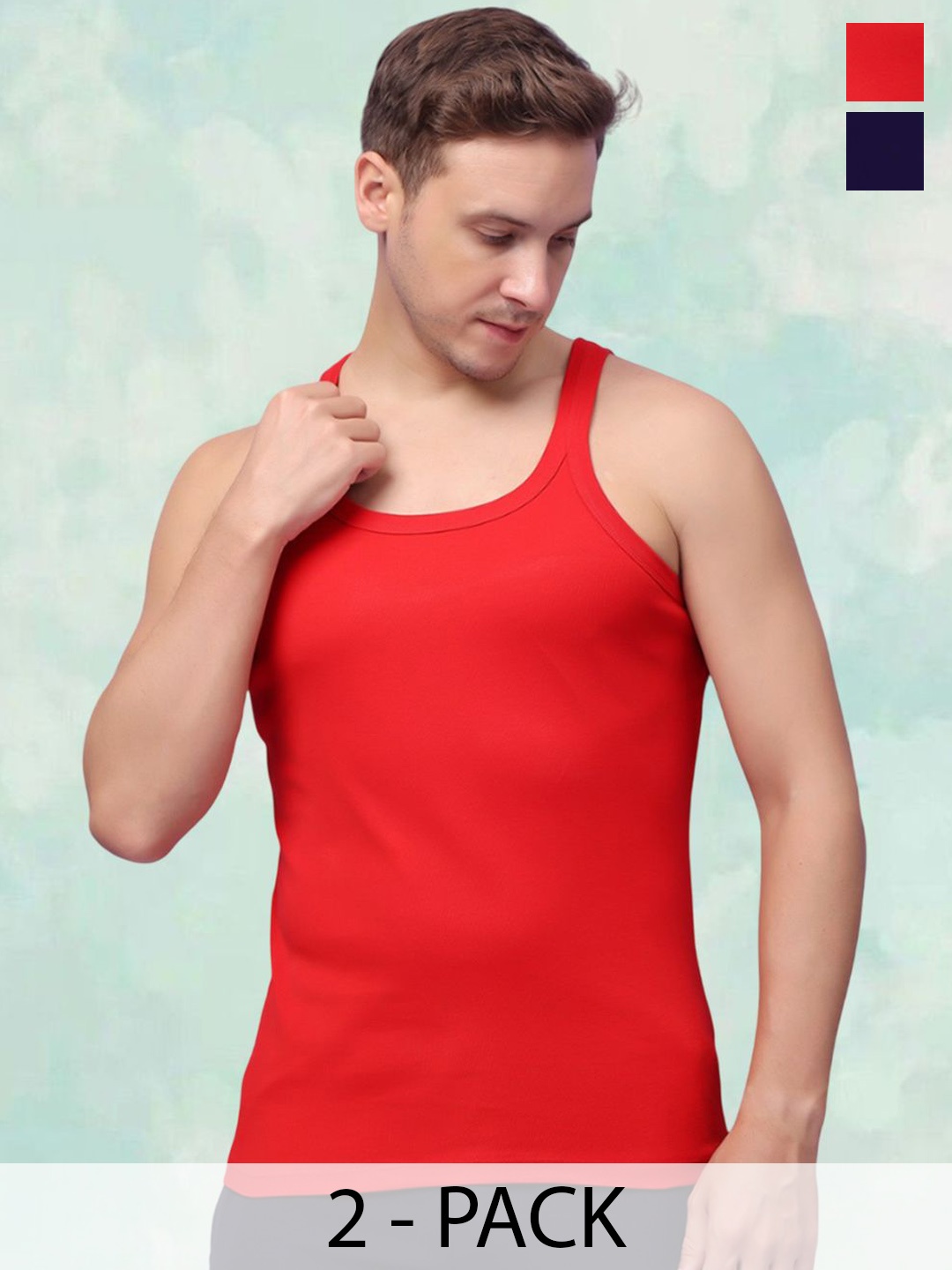 

FBAR Men Pack Of 2 Round Neck Gym Vest FBCA-03-05, Red