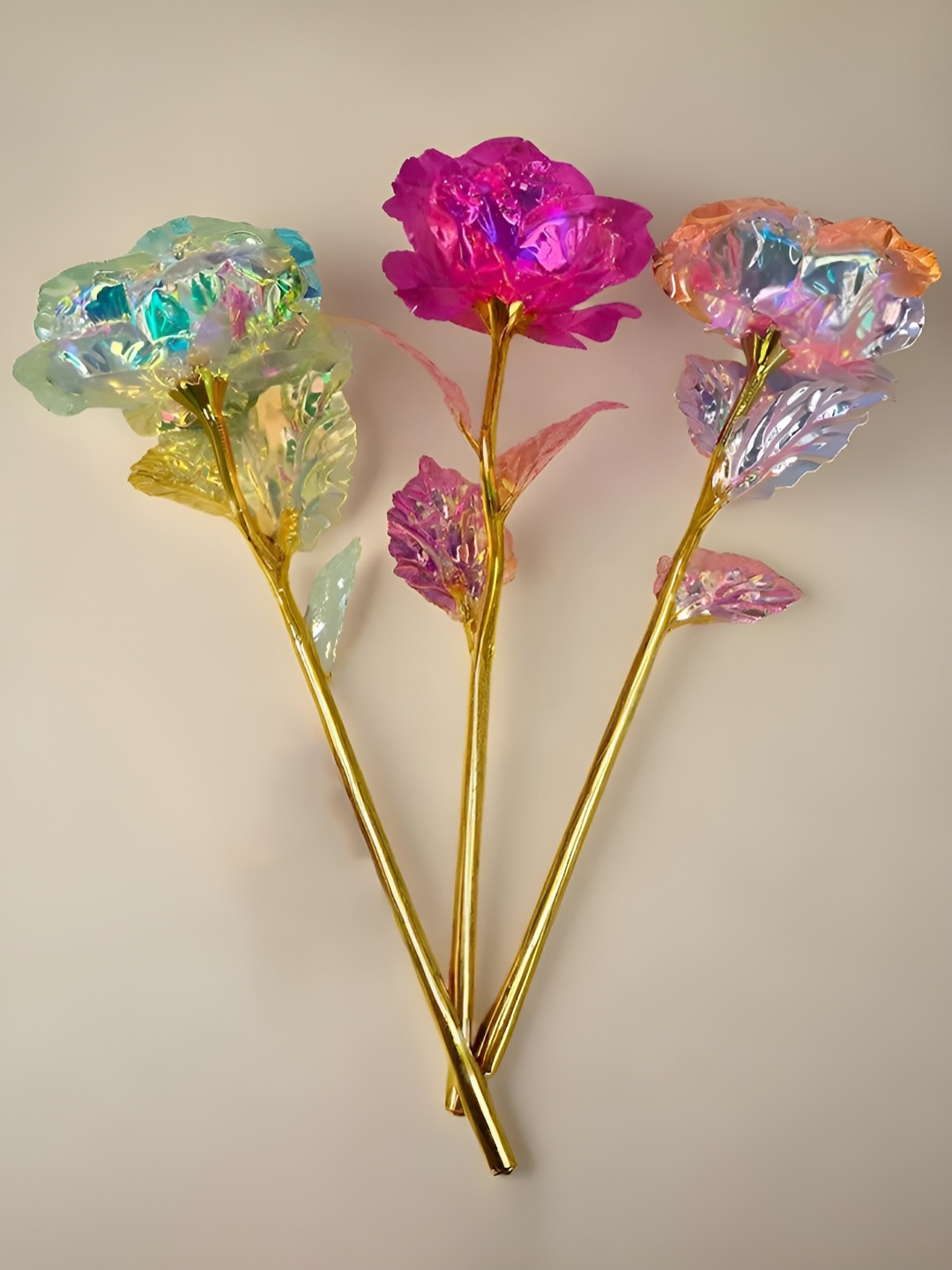 

DecorTwist Pink & Gold Toned 3 Pieces Rose Artificial Flower