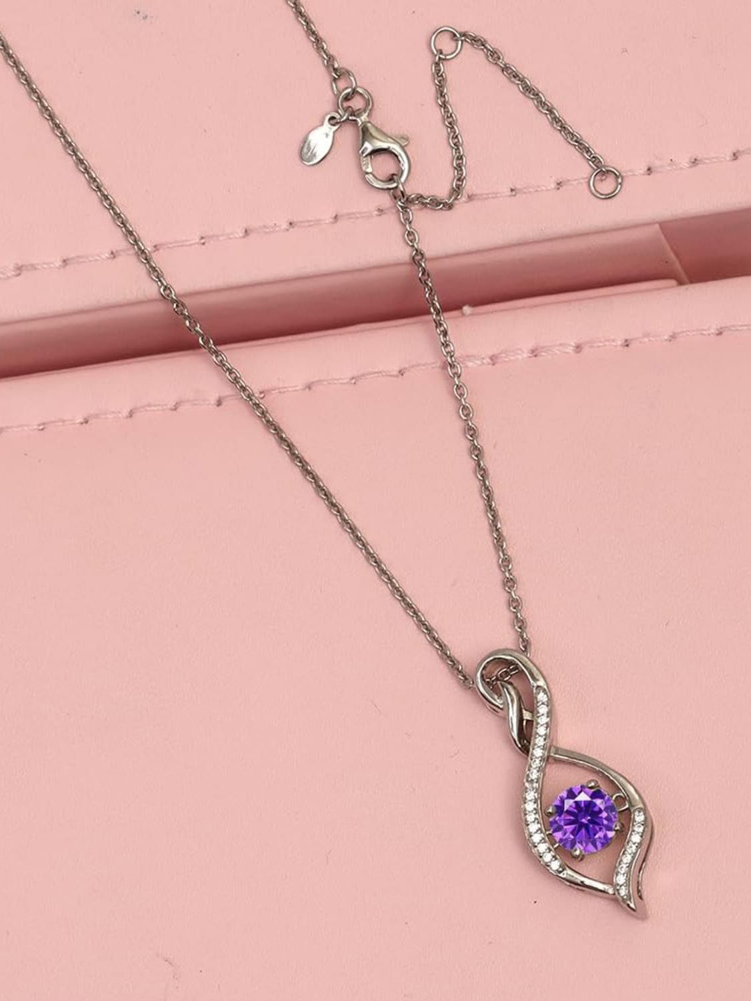 

LeCalla 925 Sterling Silver Silver-Plated Amethyst Studded Heart Shaped Pendant & Chain