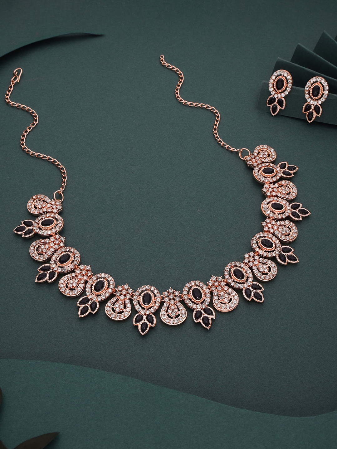 

Lyriss Rose Gold-Plated American Diamond Stone-Studded Jewellery Set