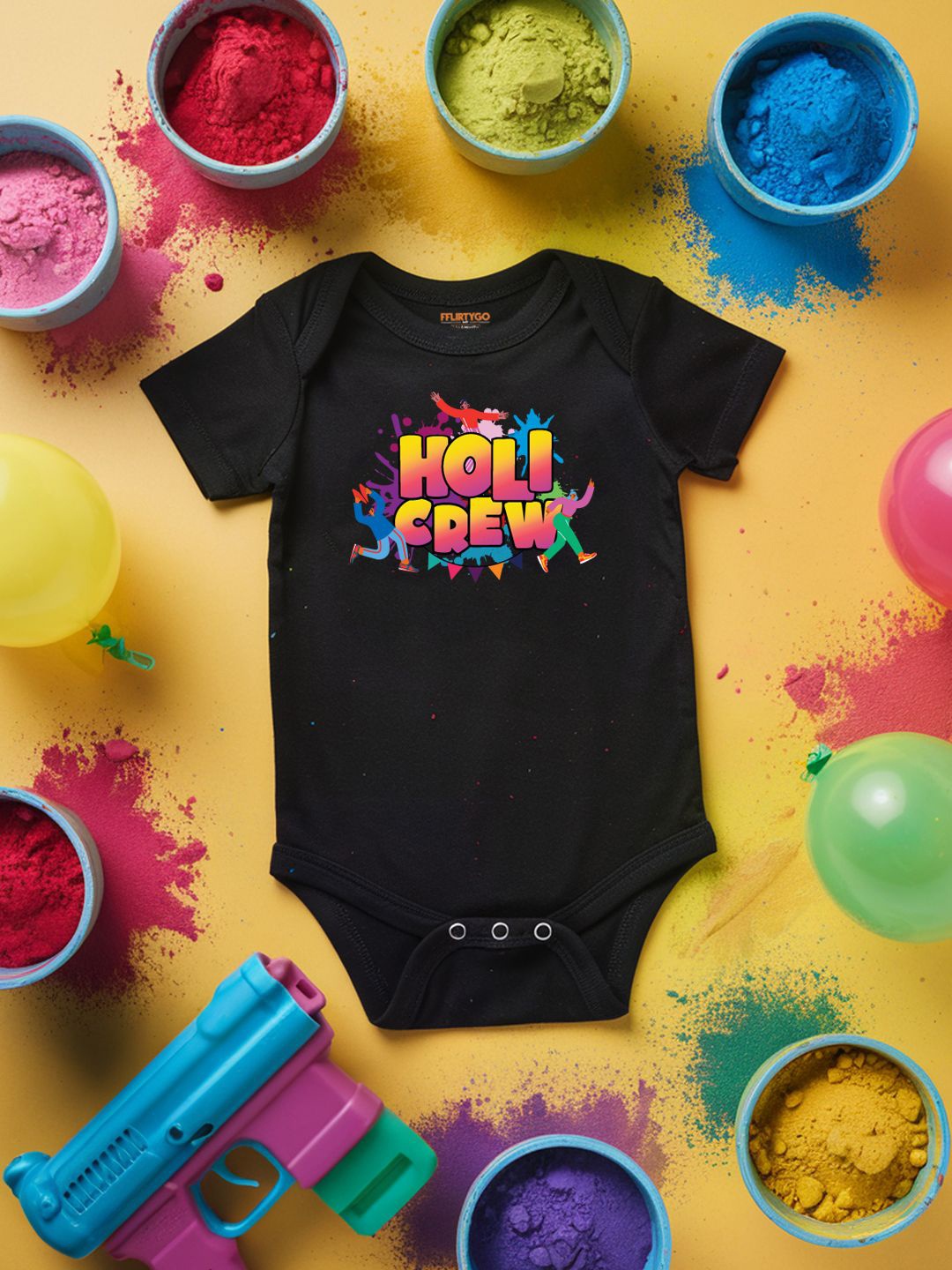 

FFLIRTYGO Infants Holi Printed Cotton Bodysuit, Black