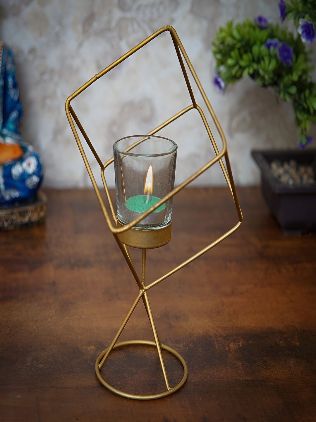 

Craftlayout Gold-Toned Textured Metal Teal Light Candle Holder