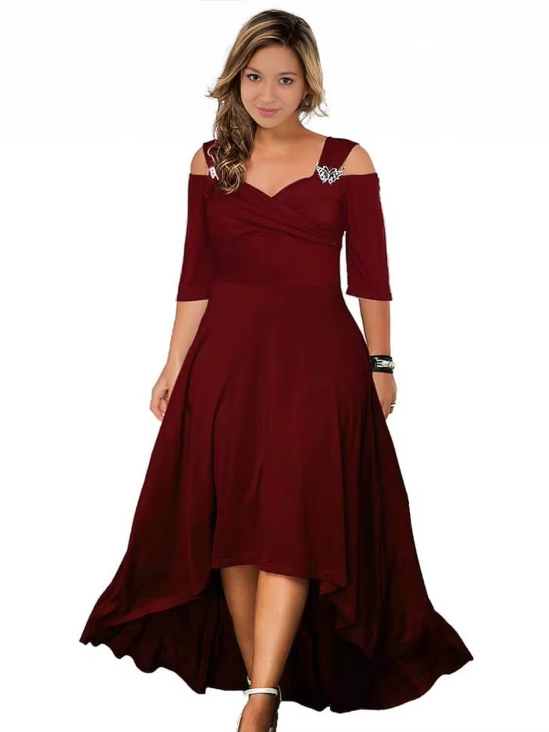 

StyleCast Cold-Shoulder Fit & Flare Midi Dress, Burgundy