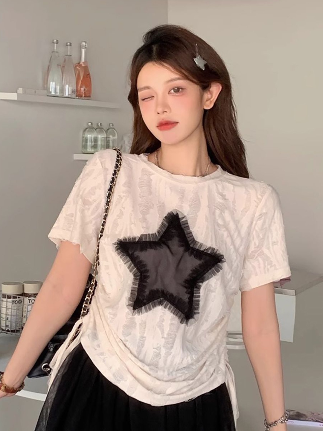 

StyleCast x Revolte Women Printed Applique Top, Beige