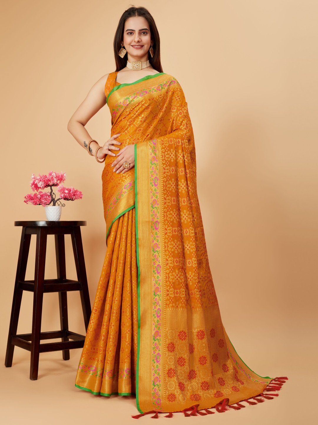 

Munir Woven Design Zari Patola Saree, Yellow