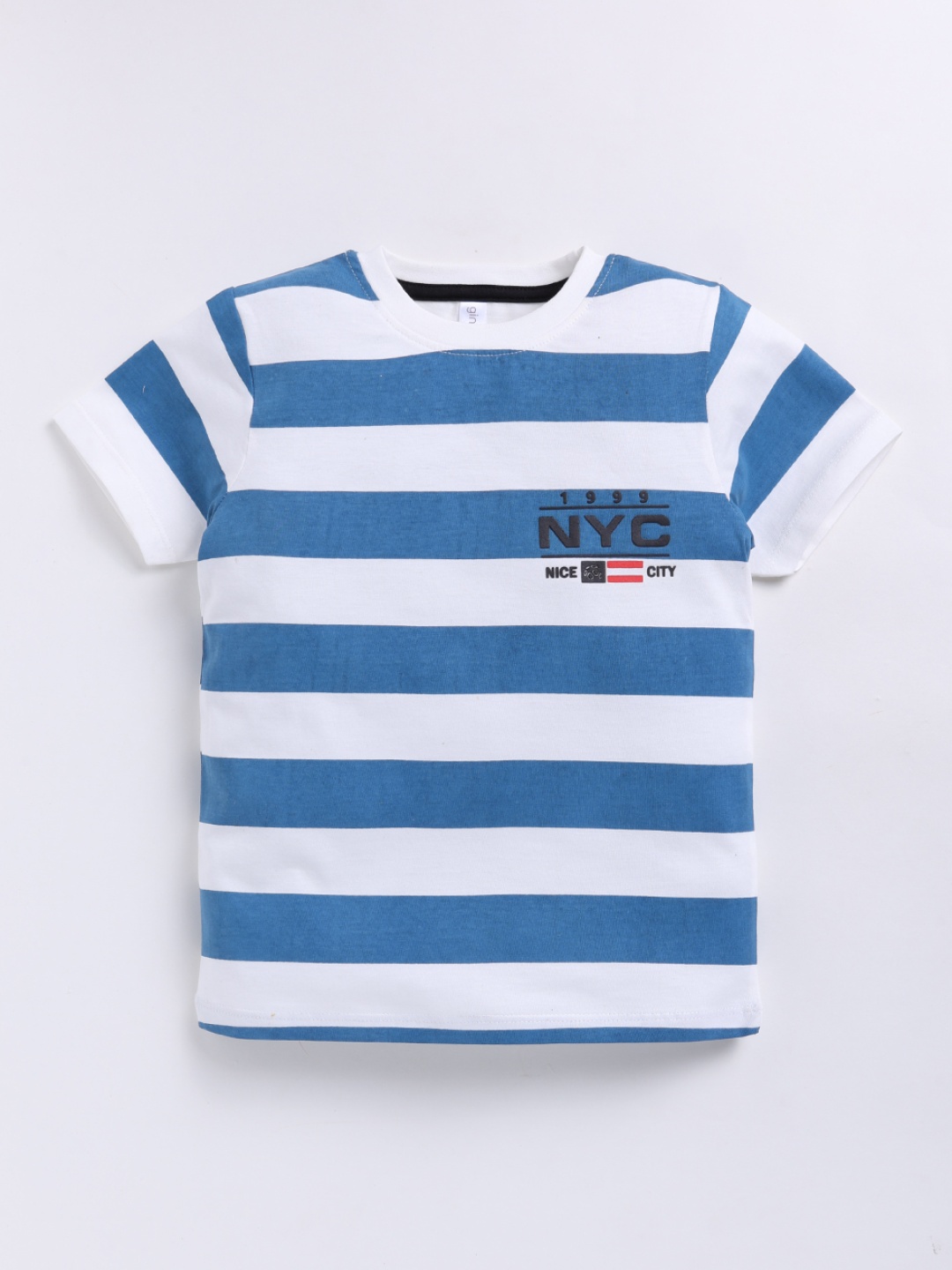 

Ginie Boys Typography & All Over Stripe Printed Breathable Tshirt, Off white