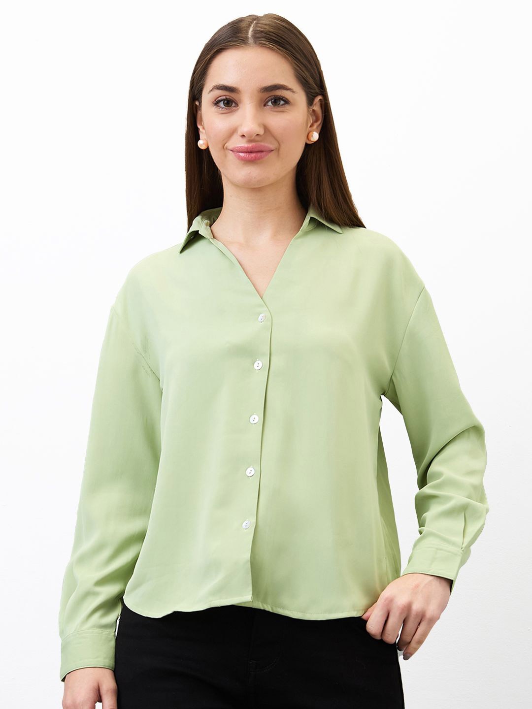 

SPYKAR Women Spread Collar Solid Casual Shirt, Green