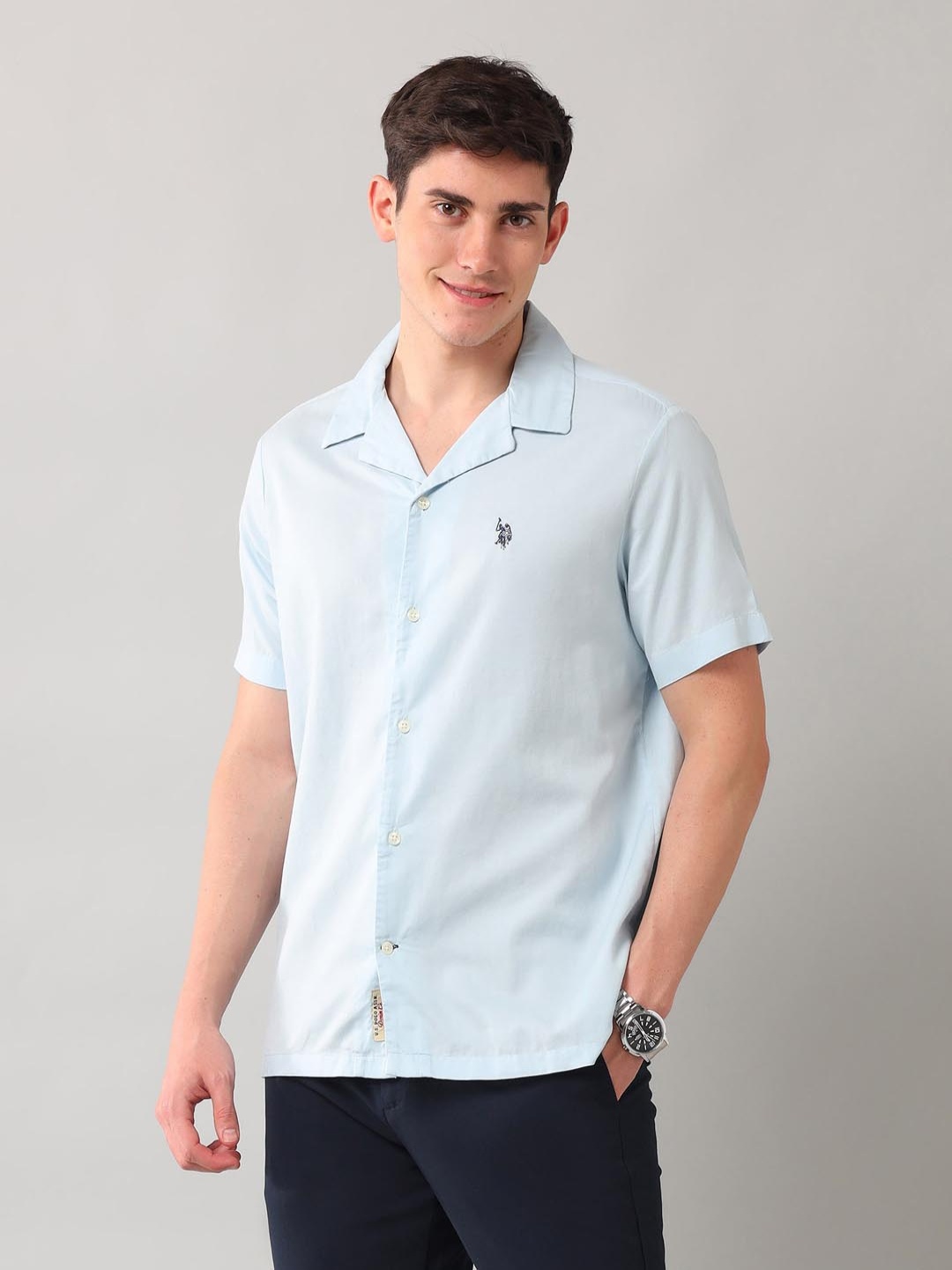 

U.S. Polo Assn. Denim Co. Men Relaxed Fit Cuban Collar Solid Casual Shirt, Blue