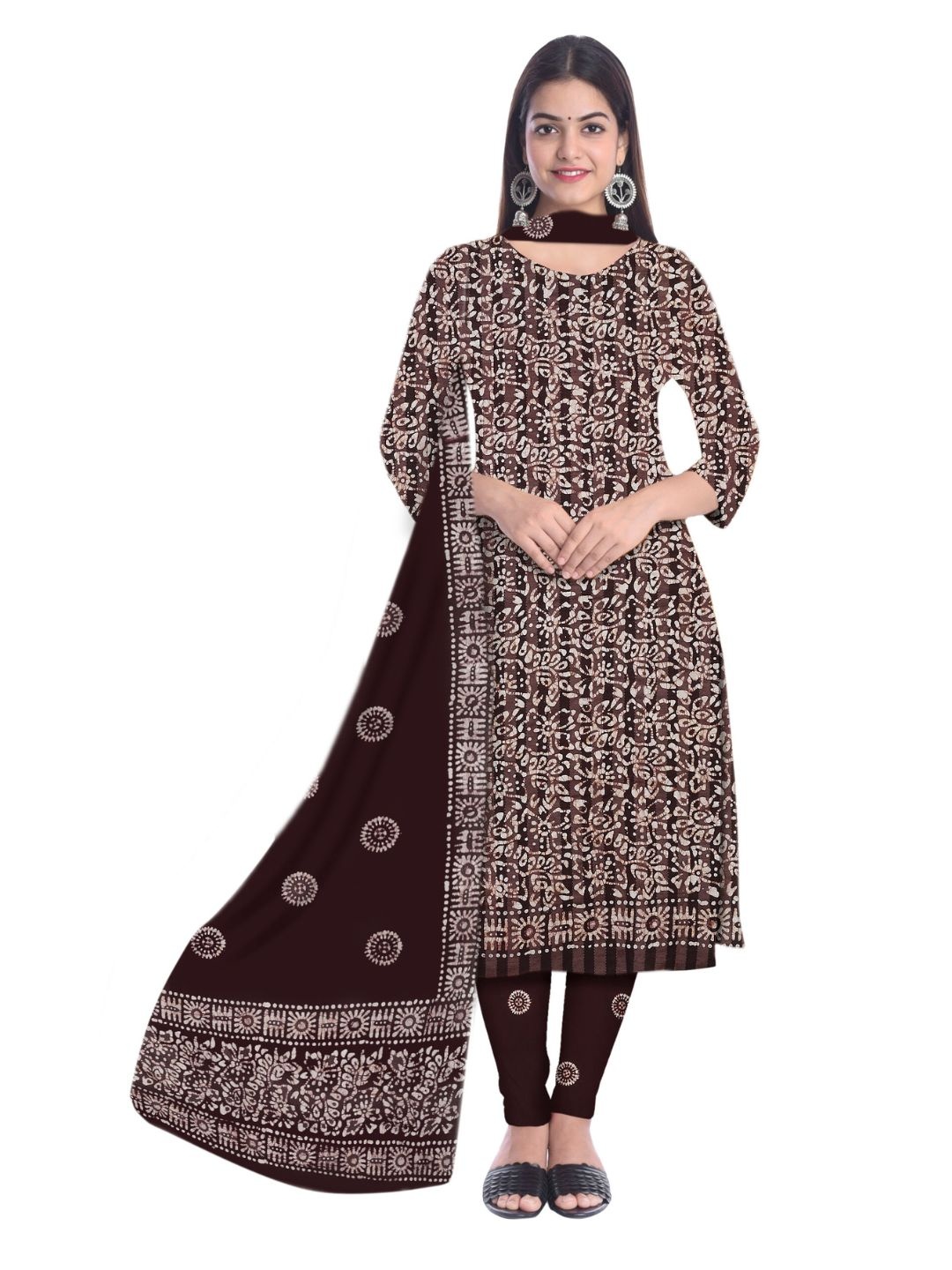 

Farooq Dyeing Floral Printed Pure Cotton Unstitched Dress Material, Coffee brown