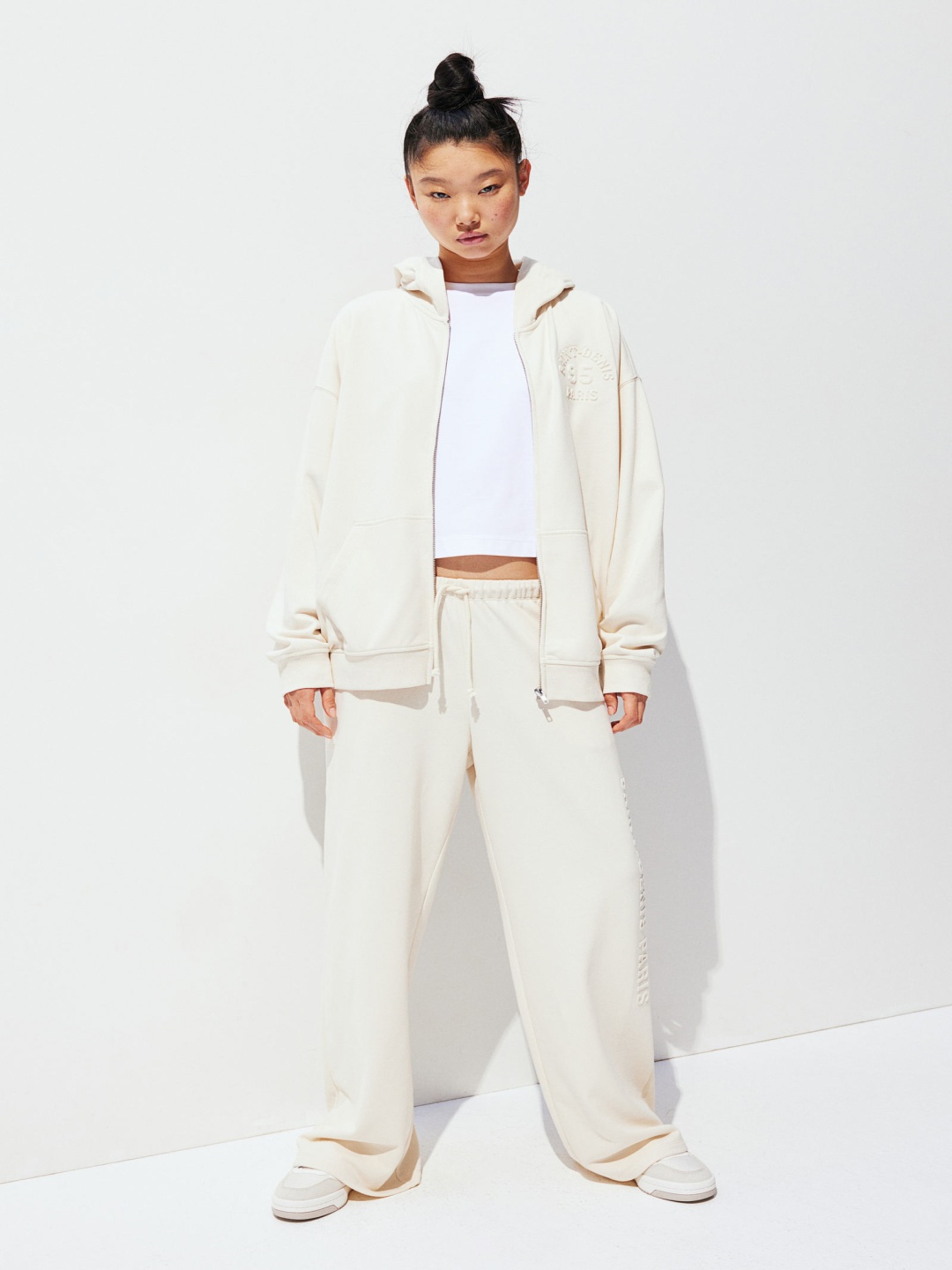 

H&M Wide Motif-Detail Joggers, Beige