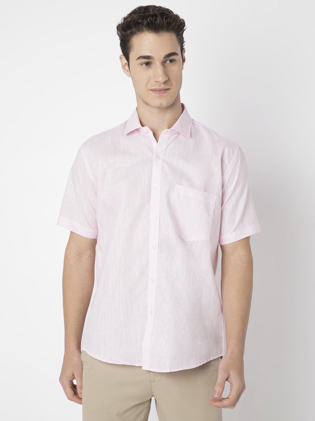 

MARK & ALBERT Men India Slim Fit Spread Collar Solid Casual Shirt, Pink