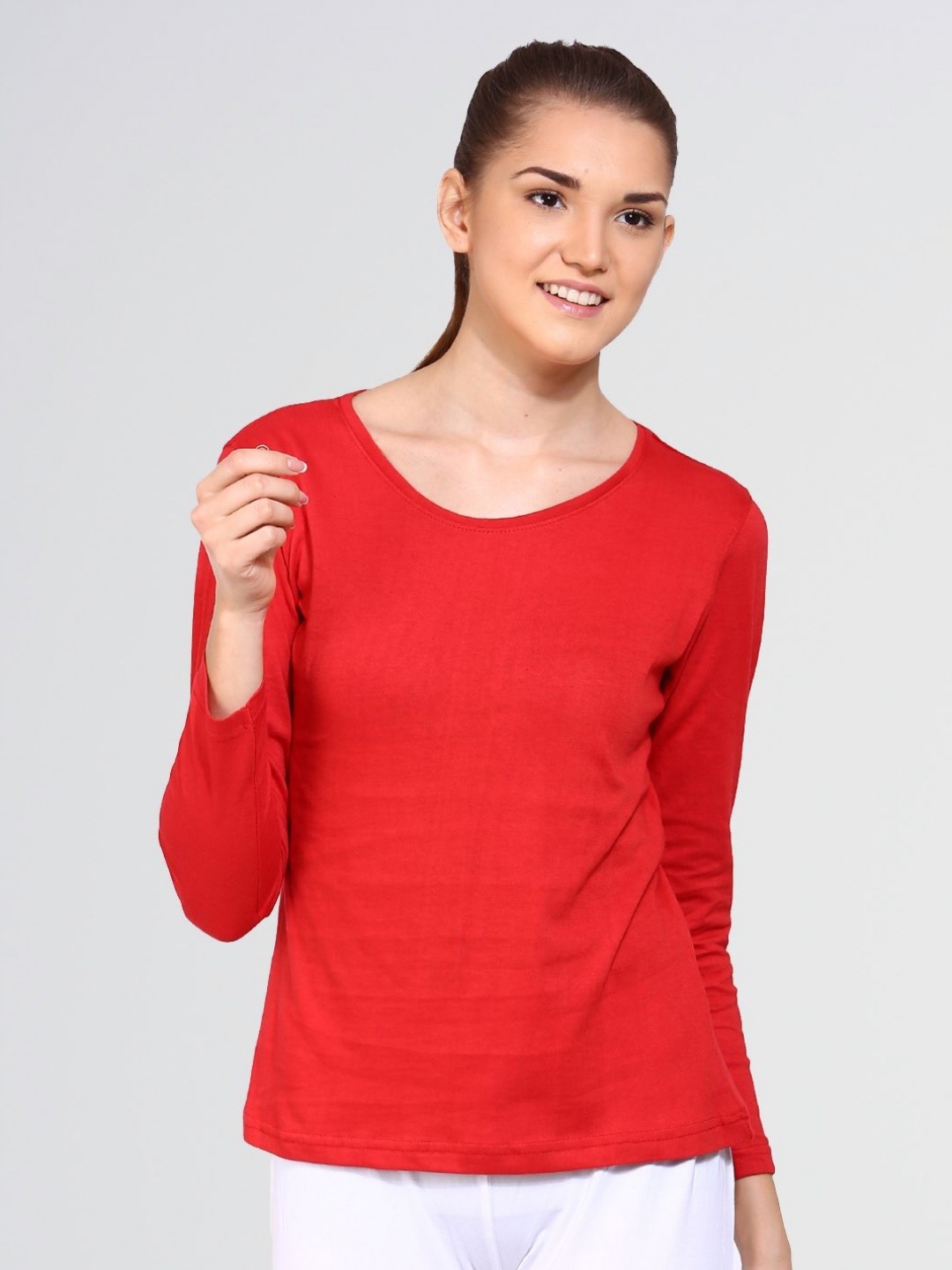

appulse Women Solid Round Neck Cotton Slim Fit T-shirt, Red