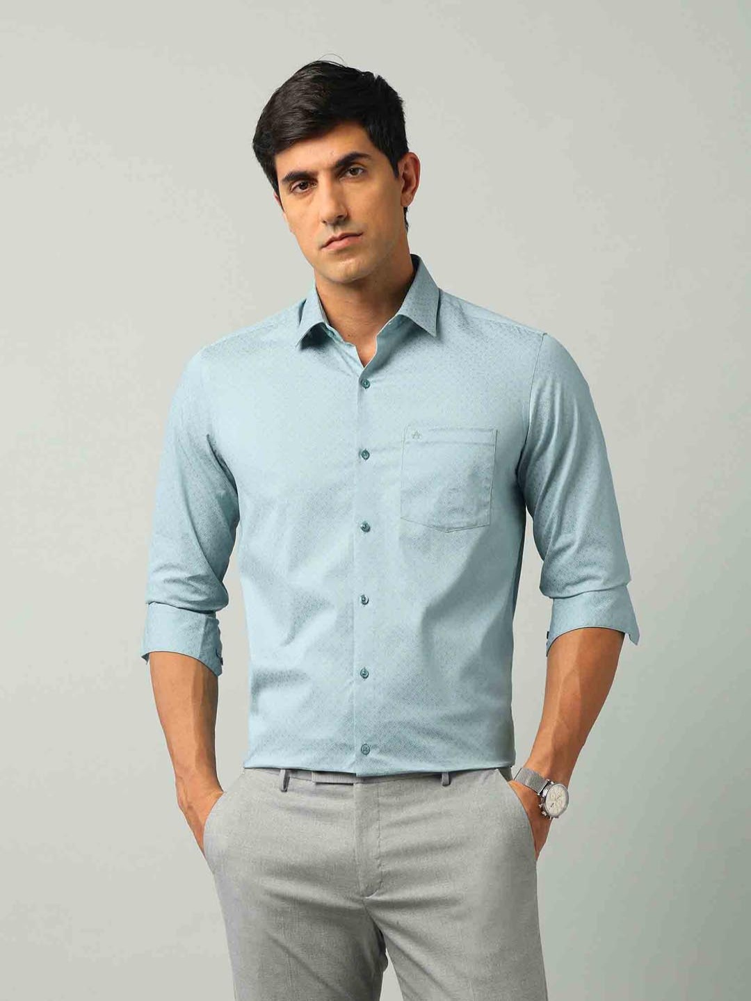 

Arrow Men Slim Fit Spread Collar Geometric Printed Cotton Formal Shirt, Green