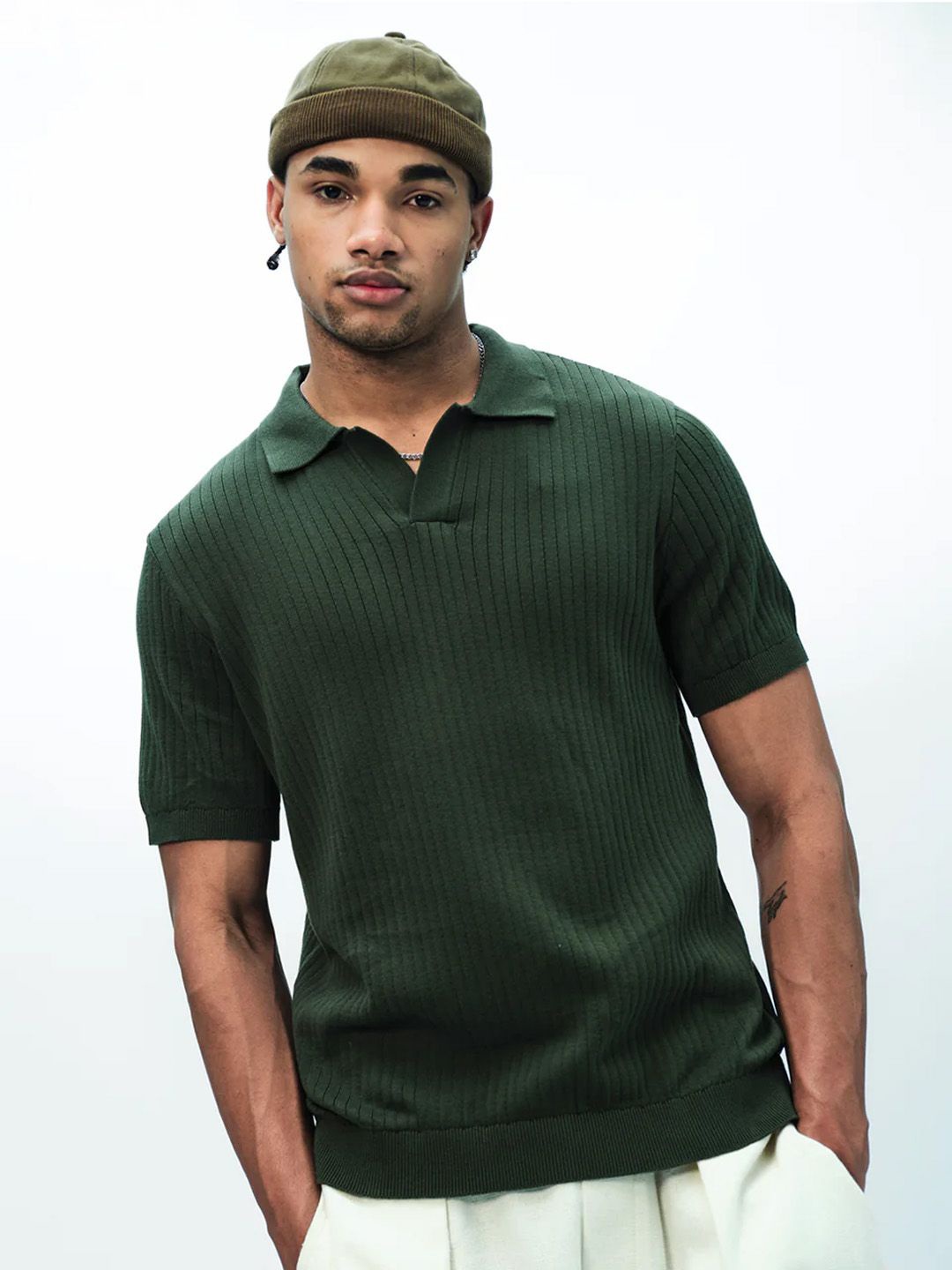 

Bonkers Corner Men Striped Polo Collar Cotton Relaxed Fit T-shirt, Green